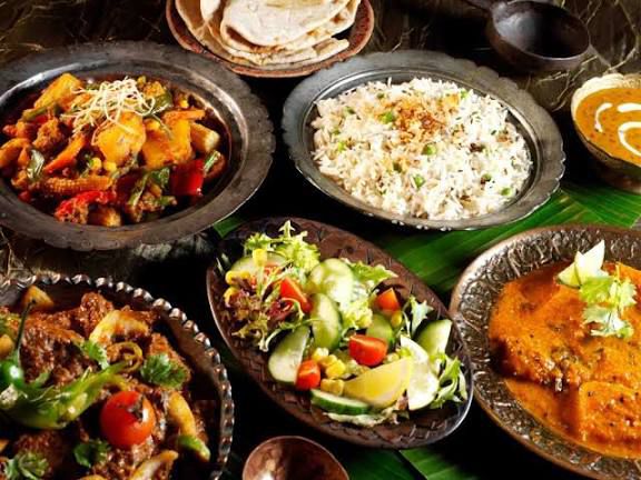 Close-up overhead shot of a shared family meal