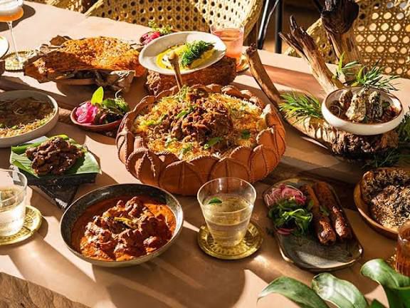 Beautifully styled overhead shot of a Punjabi feast
